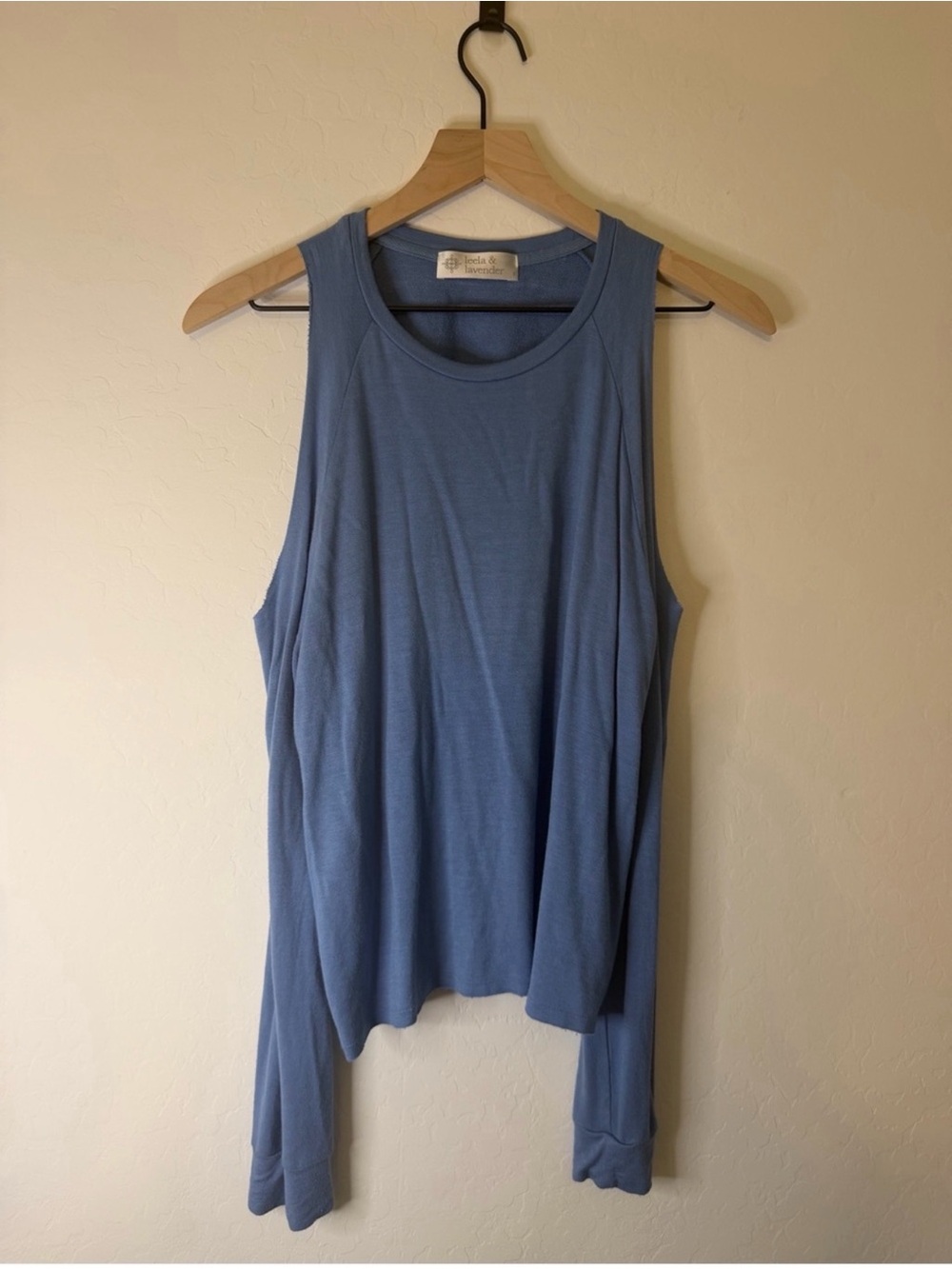 Women’s Cold-Shoulder Long Sleeve Tee in Dusty Blue - Picture 2 of 6